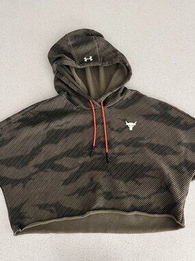 Under Armour Project Rock Fleece Hoodie Women's Medium Cropped Camo Green